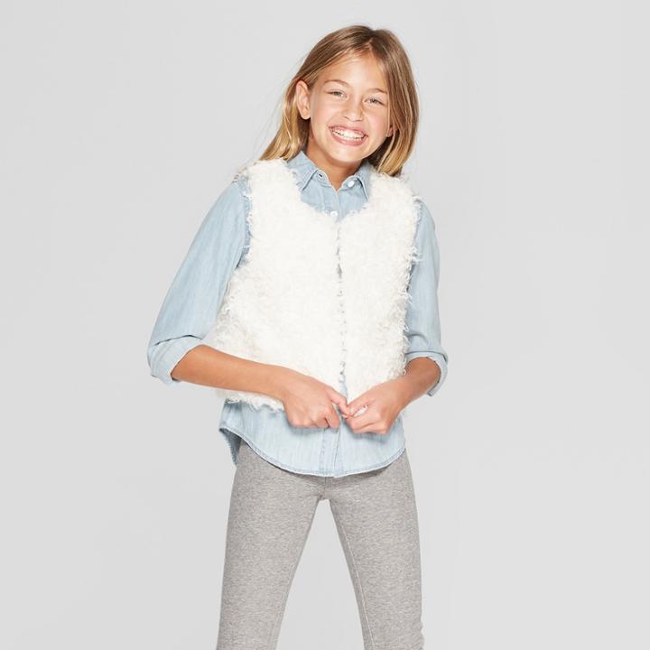 Girls' Faux Fur Vest - Cat & Jack Almond Cream