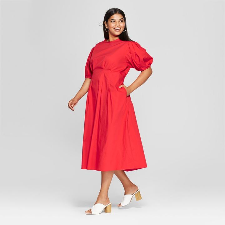 Women's Plus Size Puff Sleeve Midi Dress - Who What Wear Red X