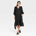 Women's Long Sleeve Ruffle Hem Dress - A New Day Black