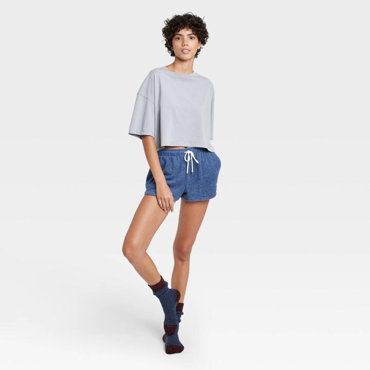 Women's Reverse Fleece Lounge Shorts - Colsie Blue