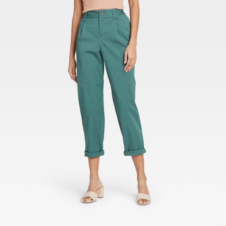 Women's High-rise Pleat Front Straight Leg Ankle Pants - A New Day Teal