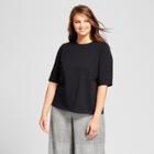 Women's Plus Size Short Elbow Sleeve T-shirt - Who What Wear Black X