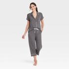 Women's Beautifully Soft Short Sleeve Notch Collar Top And Pants Pajama Set - Stars Above Heathered Gray