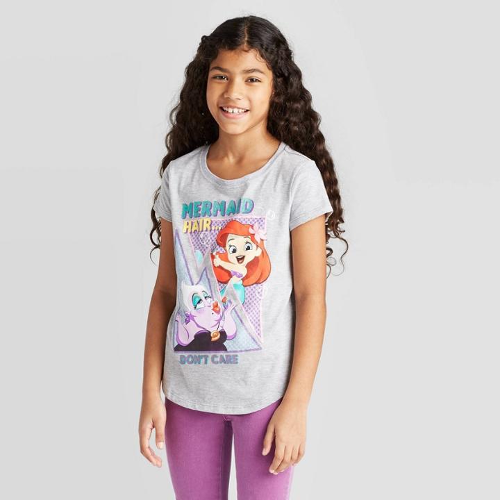 Disney Princess Girls' Ariel Vs Ursula T-shirt - Gray