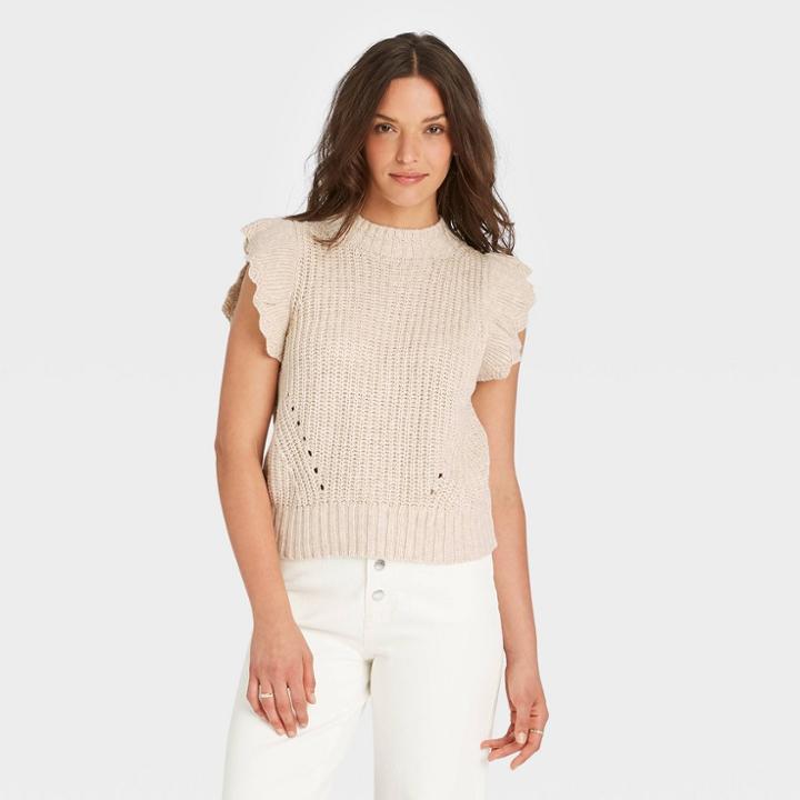Women's Crewneck Sweater Vest - Universal Thread Cream