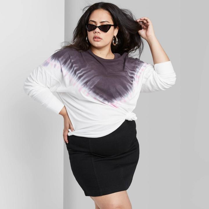 Women's Plus Size Long Sleeve Crewneck Tie Dye T-shirt - Wild Fable Pink 2x, Women's, Size:
