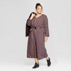 Women's Plus Size Striped Long Sleeve Tie Front Jumpsuit - Universal Thread Navy