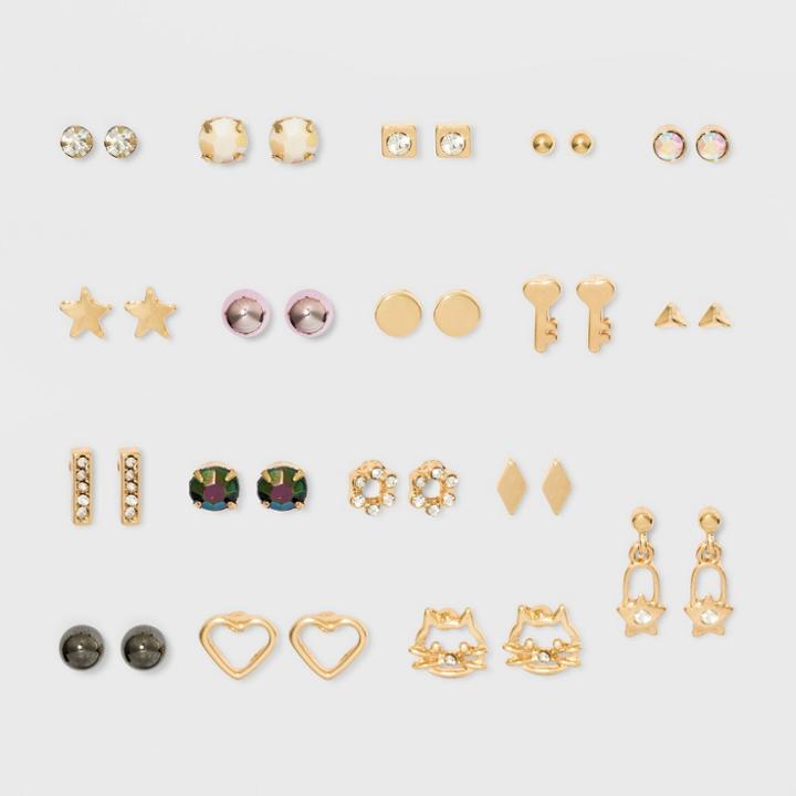 Ball, Stone, Key, Cat Button Earring Set 18ct - Wild Fable,