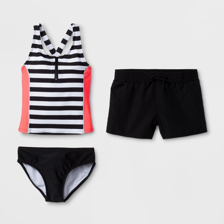 Girls' Ziplocked Tankini Set With Shorts - Cat & Jack Black