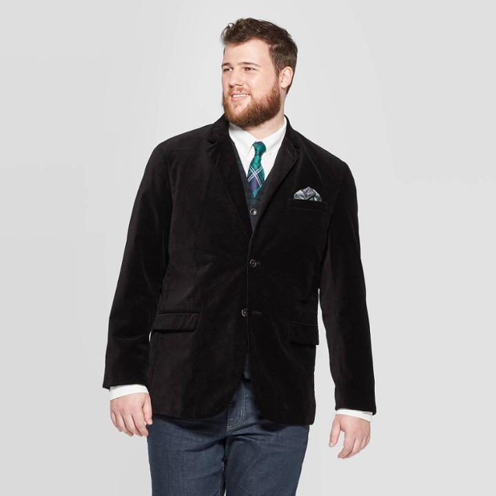 Men's Tall Standard Fit Solid Color Velvet Blazer - Goodfellow & Co Black