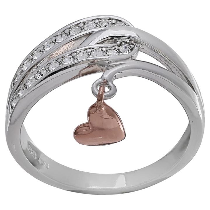 Target Women's Loop Ring With Rose Drop Heart And Clear Cubic Zirconia In Silver Plate - Gray/rose (size 7), Gray Pink Clear