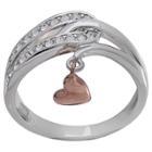 Target Women's Loop Ring With Rose Drop Heart And Clear Cubic Zirconia In Silver Plate - Gray/rose (size 7), Gray Pink Clear