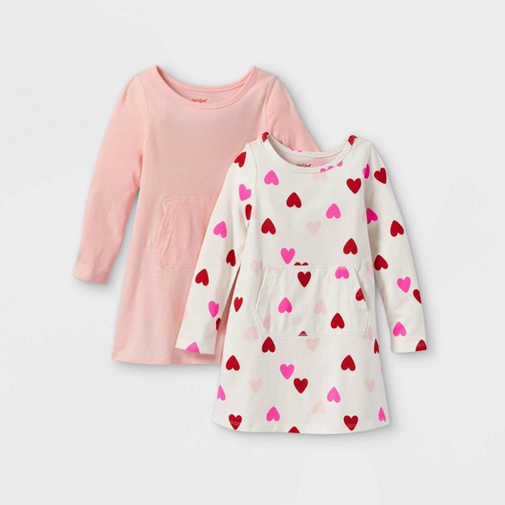 Toddler Girls' 2pk Adaptive Abdominal Access Valentines Long Sleeve Dress - Cat & Jack Powder Pink/cream