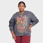 Jerry Leigh Women's Plus Size Dia De Los Muertos Floral Celebration Graphic Sweatshirt - Charcoal Gray