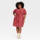 Women's Plus Size Puff Short Sleeve Smocked Dress - Knox Rose Blush