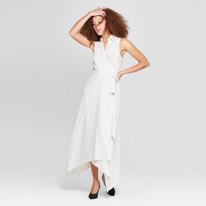 Women's Striped Wrap Dress - A New Day White