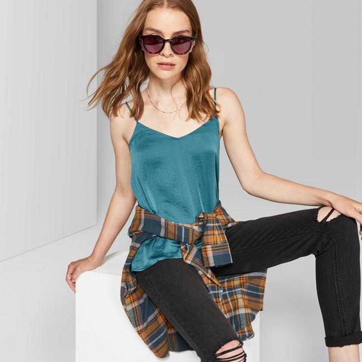 Women's V-neck Woven Slip Cami - Wild Fable Teal