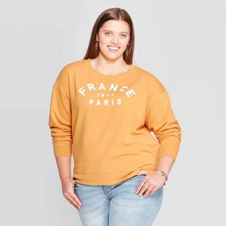 Women's Plus Size Long Sleeve France Time Fleece Sweatshirt - Fifth Sun (juniors') - Mustard