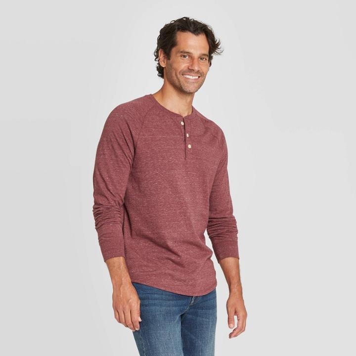 Men's Standard Fit Long Sleeve Henley Jersey T-shirt - Goodfellow & Co Red
