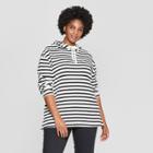 Women's Plus Size Striped Pullover Hoodie - Ava & Viv Black/white
