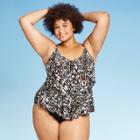 Women's Plus Size Tiered Tankini Top - Aqua Green Animal Print 16w, Women's,