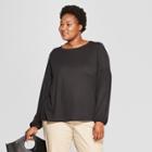 Women's Plus Size Pleated Long Sleeve Knit Top - Ava & Viv Black