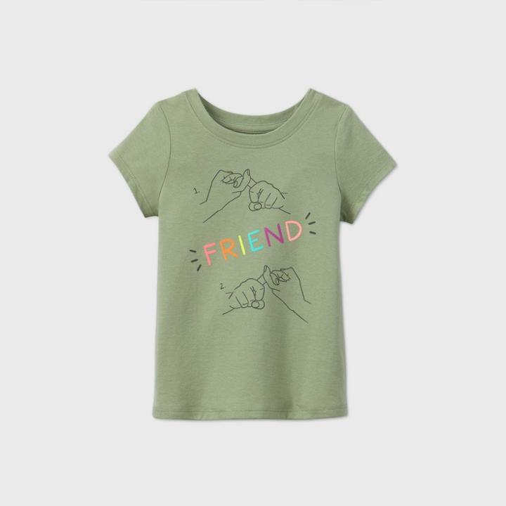 Toddler Girls' Short Sleeve 'friend' T-shirt - Cat & Jack Army Green 12m, Green/green