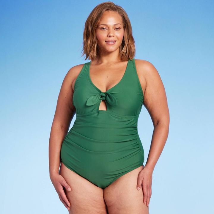 Kona Sol Women's Tie-front Ruched High Coverage One Piece Swimsuit - Kona