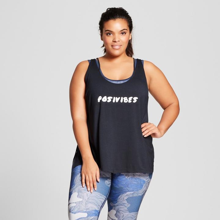 Plus Size Women's Plus Graphic Tank With Side Tie - Joylab Black