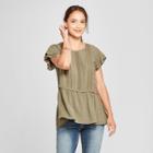Women's Flutter Sleeve Textured Lace Back Top - Knox Rose Olive