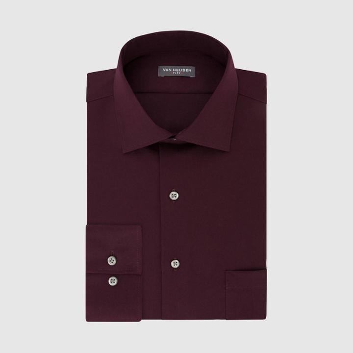 Van Heusen Men's Regular Fit Long Sleeve Button-down Shirt - Burgundy 15 /