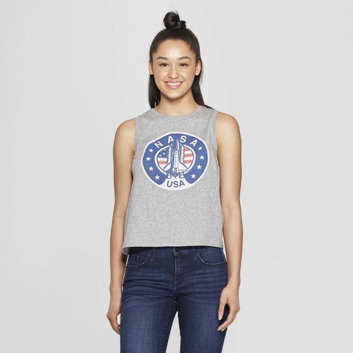 Women's Nasa Logo Cropped Tank Top (juniors') - Gray