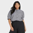 Women's Plus Size Floral Print Puff Elbow Sleeve Ruffle Detail Top - Who What Wear Black/white