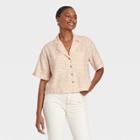 Women's Short Sleeve Button-down Shirt - Universal Thread Cream Dash