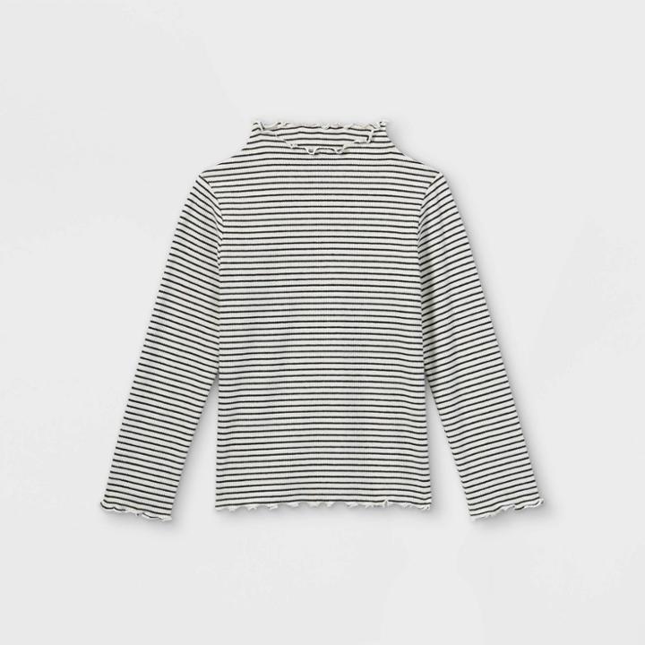 Toddler Girls' Rib Mock Neck Long Sleeve T-shirt - Art Class Black/white