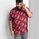 Adult Extended Size Short Sleeve Woven Button-down Shirt - Original Use Red/floral Print