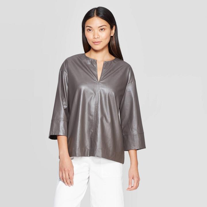 Women's 3/4 Sleeve Crewneck Blouse - Prologue Gray