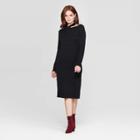 Women's Long Sleeve Crewneck Open Shoulder Sweater Dress - Prologue Black