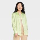 Women's Long Sleeve Oversized Satin Button-down Shirt - A New Day Green
