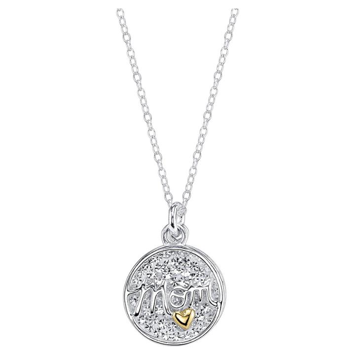 Distributed By Target Women's Mom Necklace In Silver Plated With Crystal -