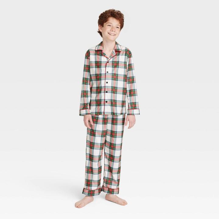 Kids' Holiday Tartan Plaid Flannel Matching Family Pajama Set - Wondershop Cream