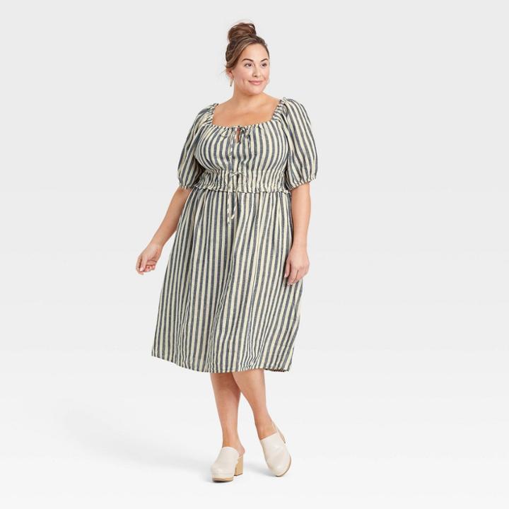 Women's Plus Size Puff Short Sleeve Dress - Universal Thread Cream