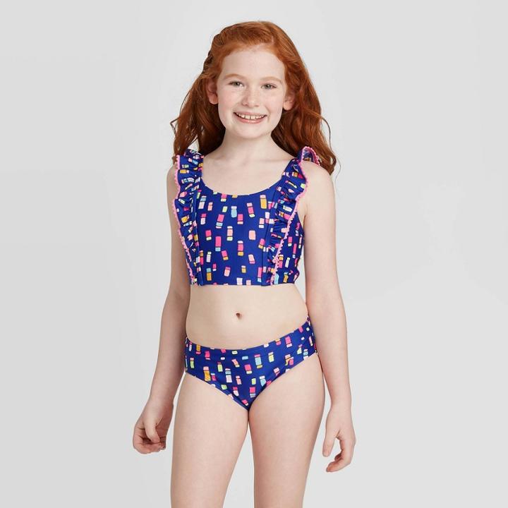 Girls' Ruffle Sleeve Bikini Swimsuit Set - Cat & Jack Royal Blue