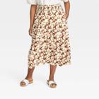 Women's Plus Size High-rise Tiered Midi A-line Skirt - Universal Thread Brown Floral
