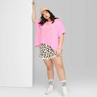 Women's Plus Size Ascot + Hart Graphic Pull-on Shorts - Cream Leopard Print