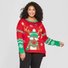 Women's Plus Size Reindeer Christmas Ugly Sweater - 33 Degrees (juniors') Red
