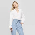 Women's Long Blouson Sleeve Mock Neck Top - Who What Wear White
