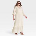 Women's Plus Size Polka Dot 3/4 Sleeve Clip Dot Dress - Knox Rose Ivory