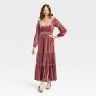 Women's Long Sleeve Velvet A-line Dress - Knox Rose Rose Pink