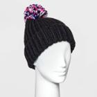 Women's Solid Beanie With Pom - Wild Fable Black
